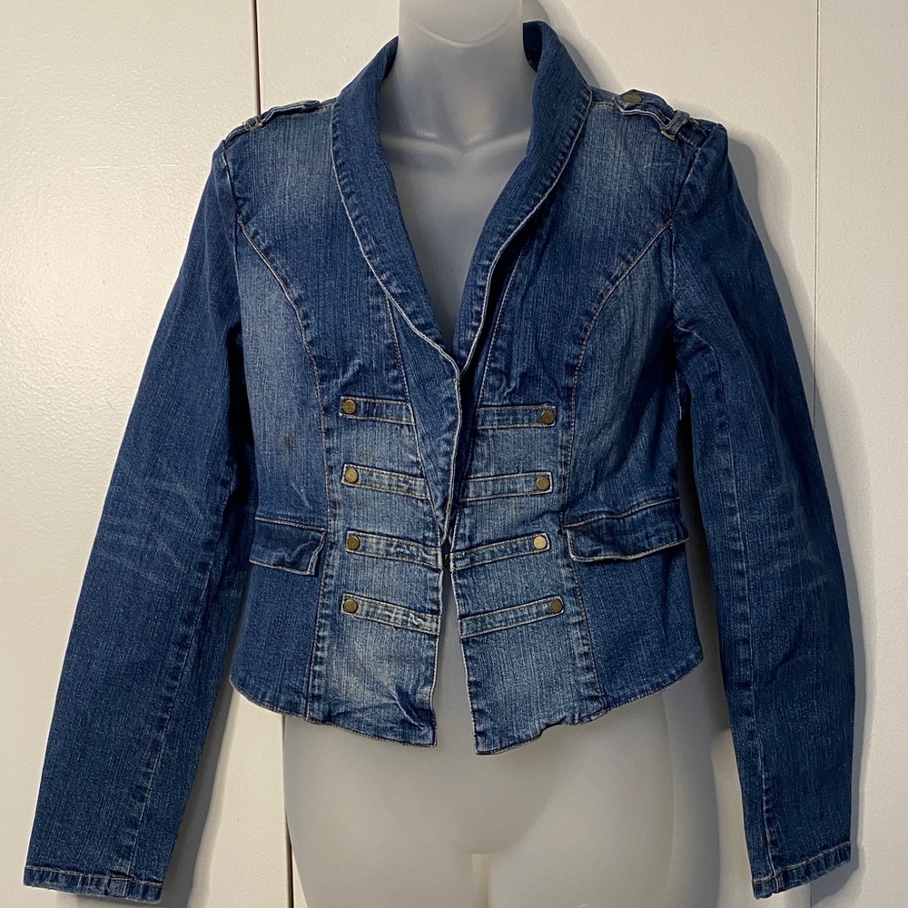Candie's Blue Tailored Denim Jean Cropped Jacket Youth Large Women Small